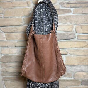 Y2KLucky Brand Brown Leather Hobo Shoulder Bag Braided Strap Boho